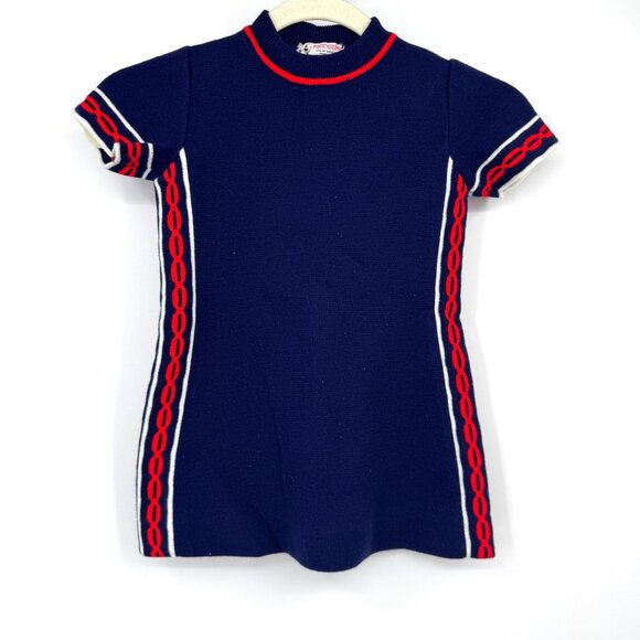 Vintage Piccolino blue dress little girl size 4 made in Italy blue red
